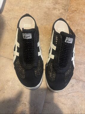 Onitsuka Tiger Black and White Slip-On Mules